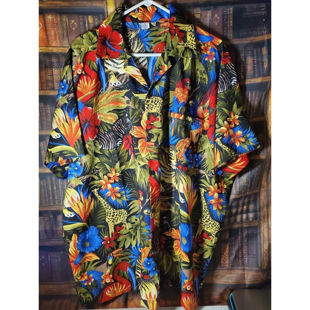Parrot Hawaiian Button Down Mens 2XL Jungle Themed